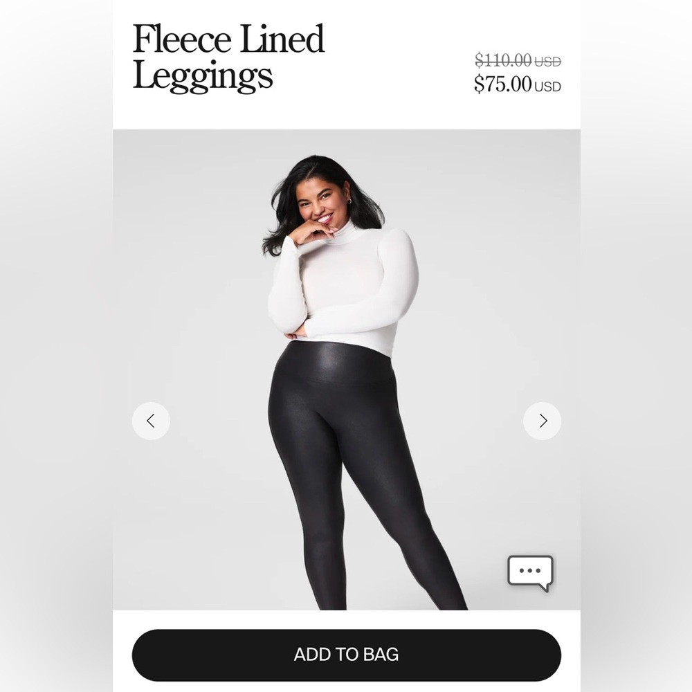 NWT SPANXshape Black Faux Leather Fleece Lined Leggings, Large